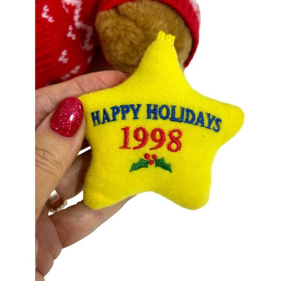 Paddington Bear Happy Holidays 1998 Vtg Plush Toy Sears Red Snowflake Sweater - Picture 3 of 14